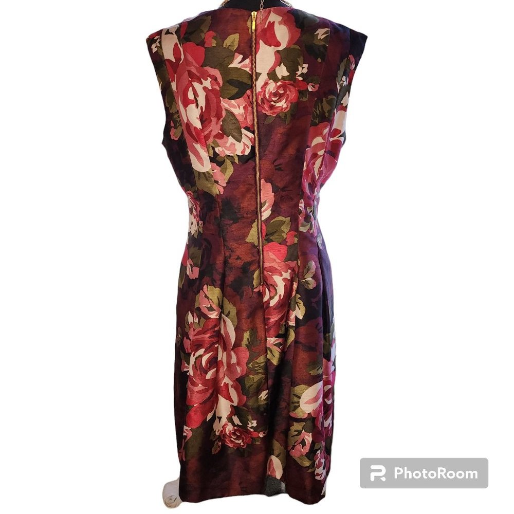 #002. Burgundy Floral Sleeveless A-Line Midi Dress-Roz&Ali - Picture 6 of 6